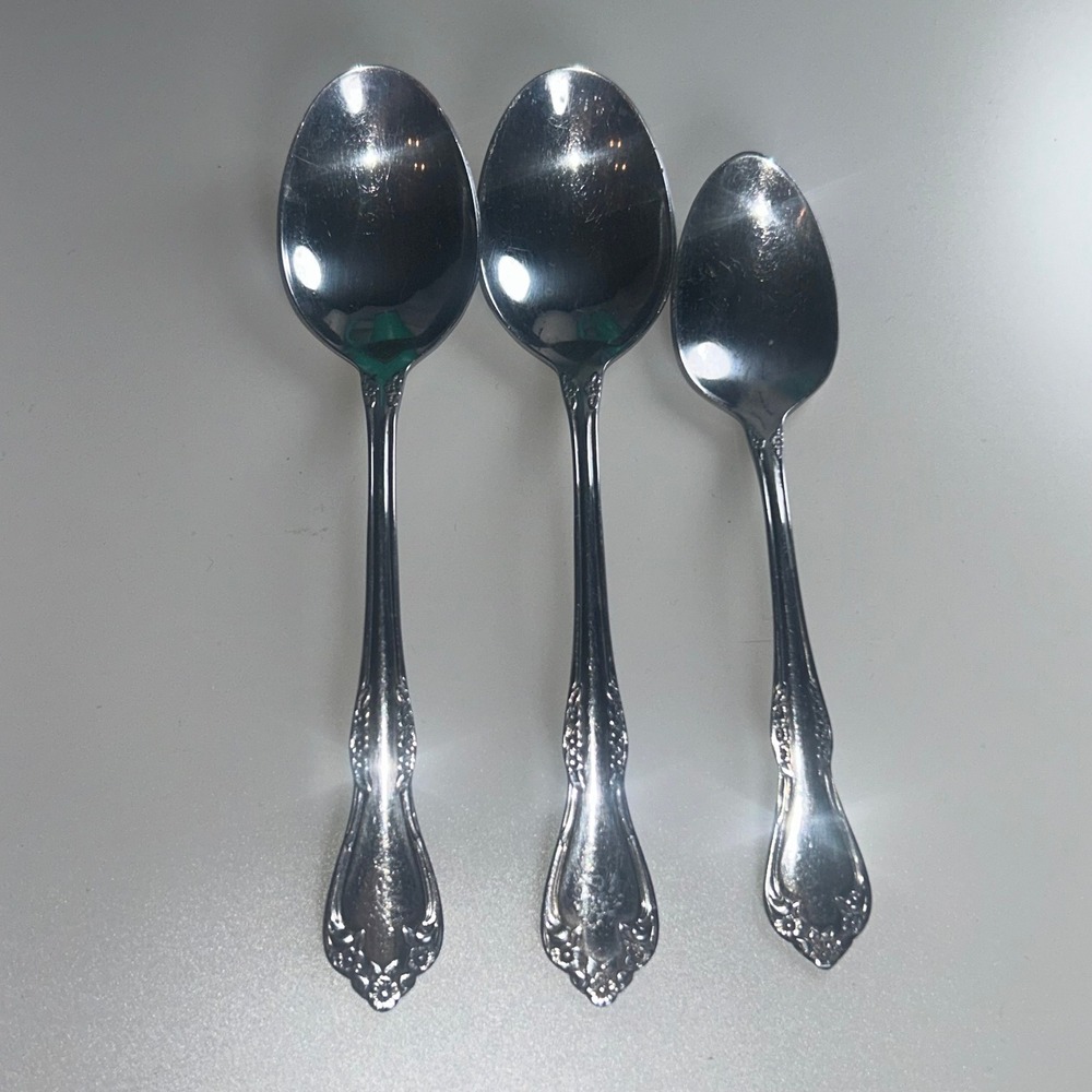 Oneida Mansfield Wm A Rogers Spoons Set 3 Stainless Floral Vintage Replacement